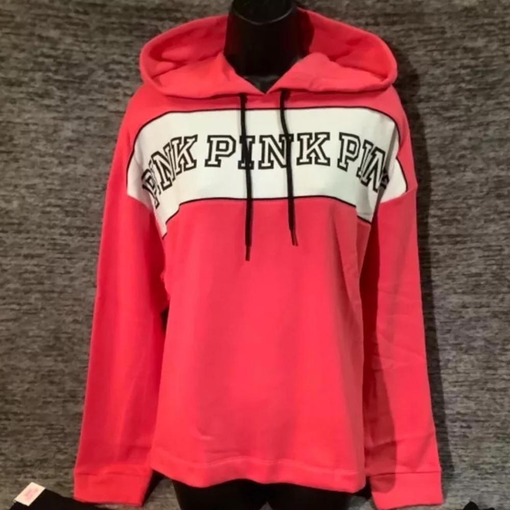 Victoria's Secret Pink Hoodie Neon Red Black Logo
